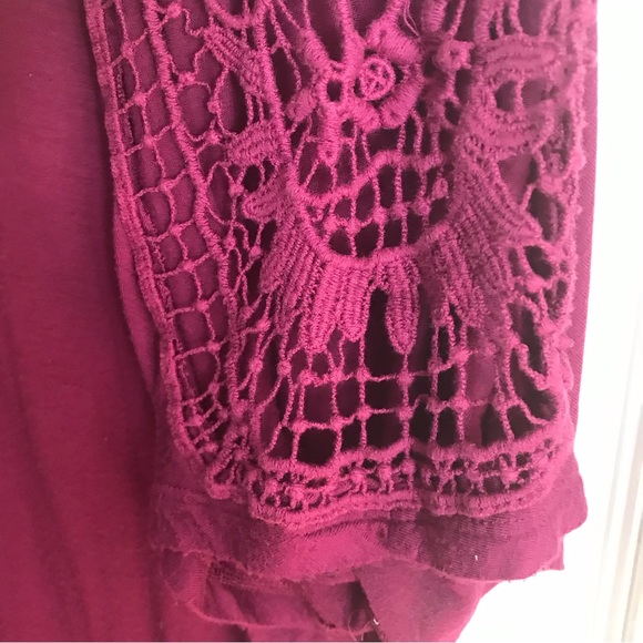 Addition Elle Plus Size Short Sleeve Maternity Shirt, Lace Accents, Burgundy 3X - Picture 4 of 6